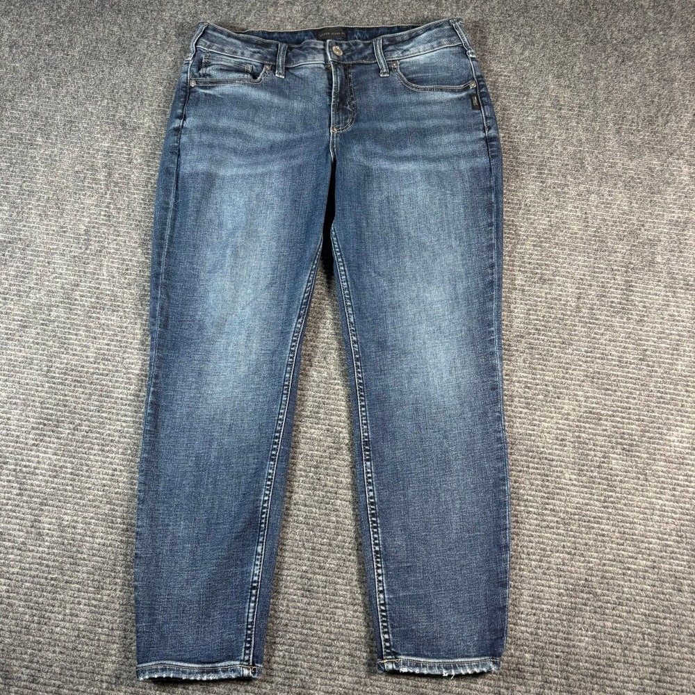 Silver Jeans Co Suki Skinny Womens 33x27 Blue Excellent Mid Rise Frayed Hem